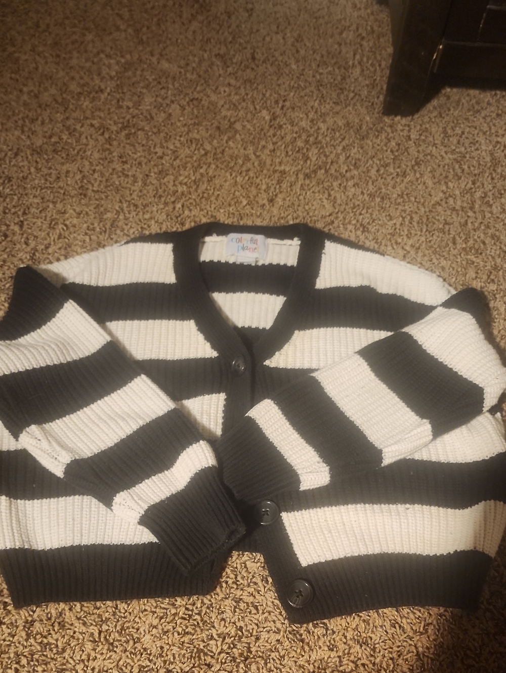 Colorful Kids Black & White Striped Cardigan Sweater